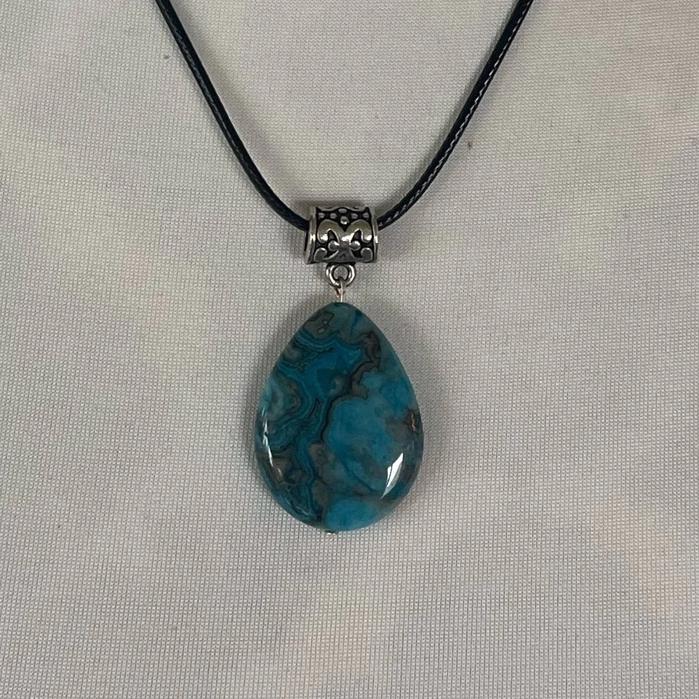 Teardrop Blue/Green Genuine Gemstone Pendant Necklace